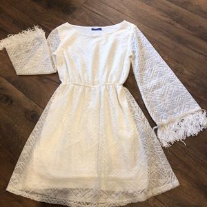 Cream Lace Dress With Fringe